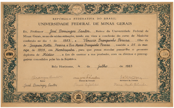 Diploma de Medicina da Universidade Federal de Minas Gerais