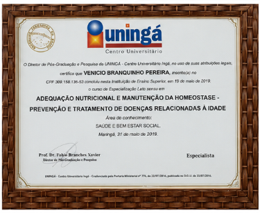 Certificado de pós-graduação da UNINGÁ